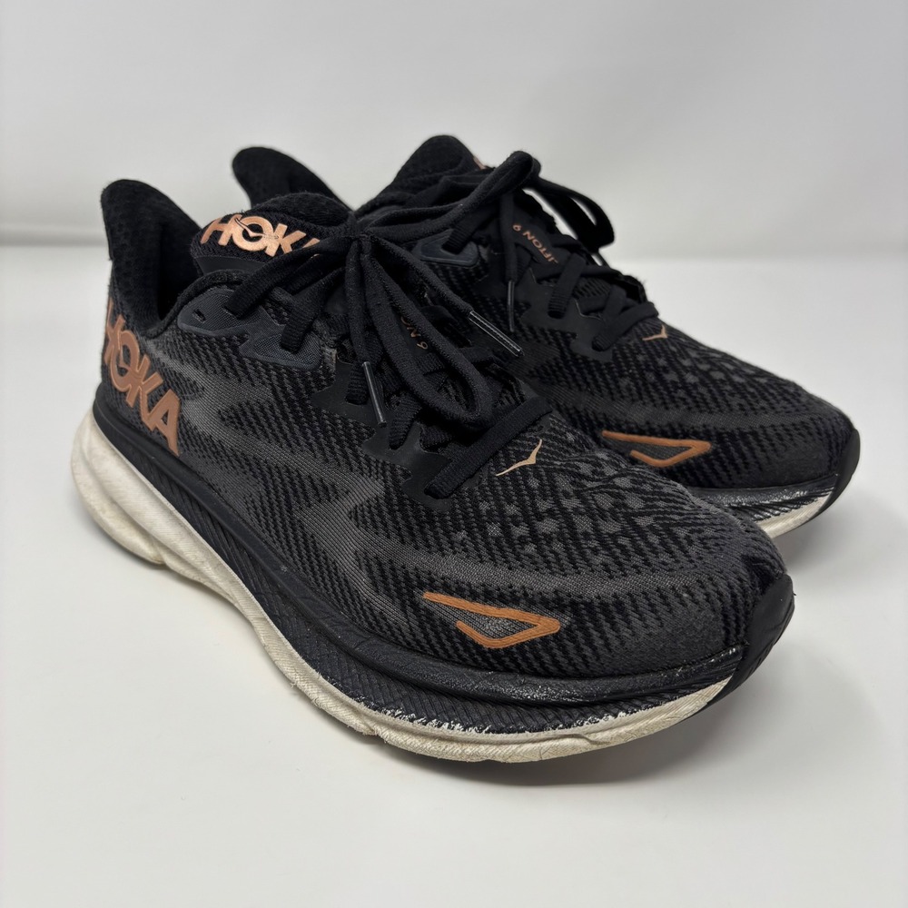 Hoka Clifton 9 Womens Running Shoes Black Rose Gold 1127896 BCPPR Sz 7b